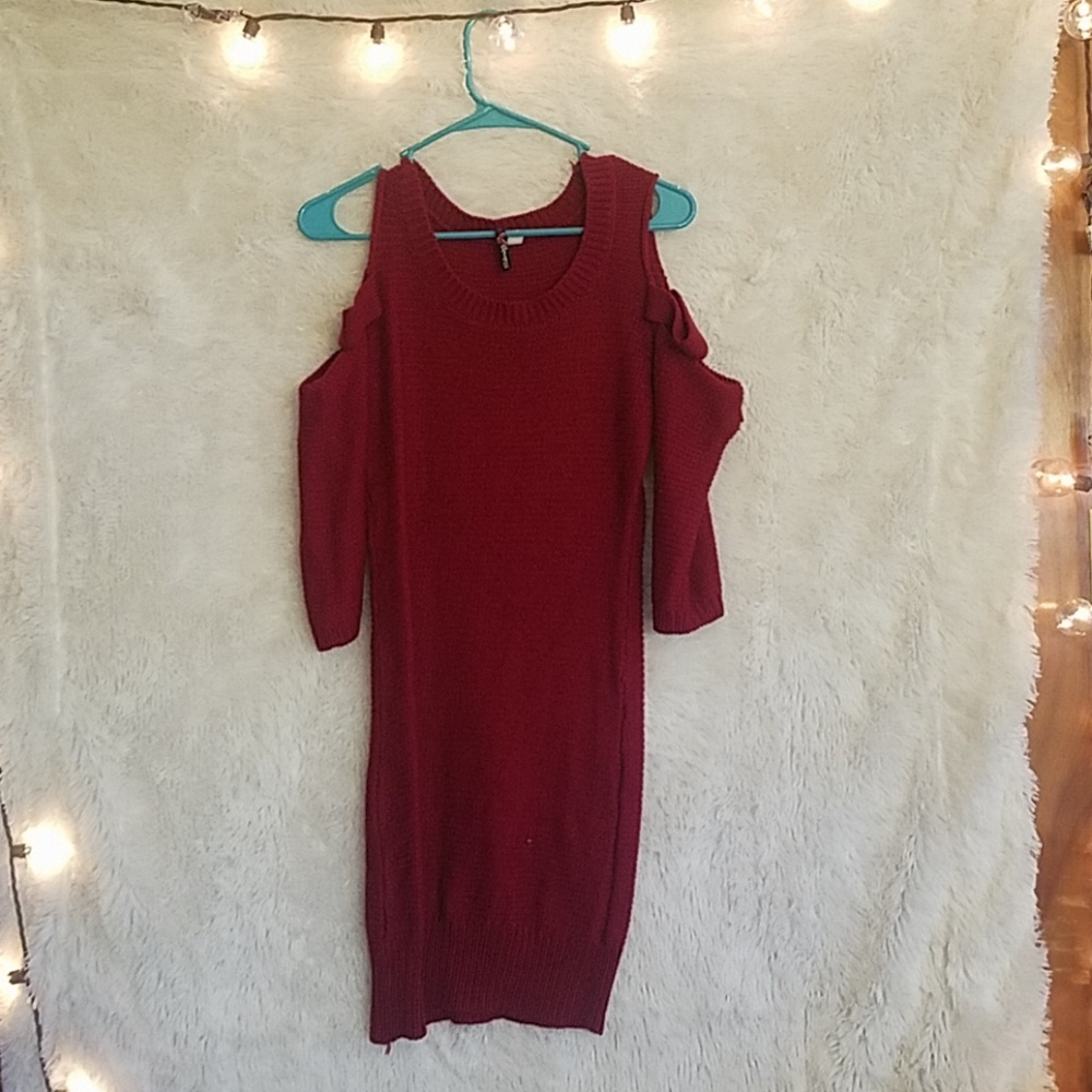 Red open shoulder dress
